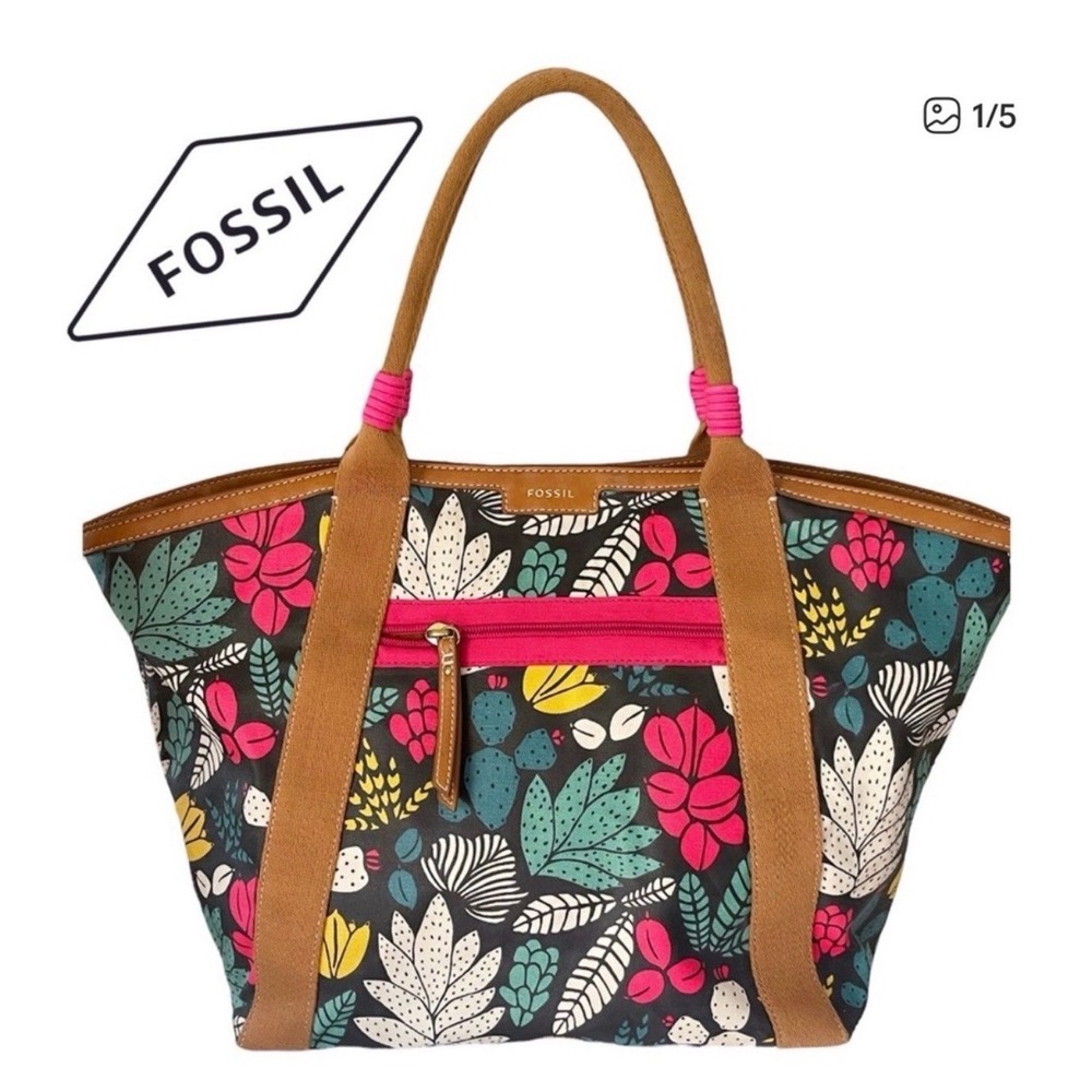 Fossil Eliza Beach Tote Dark Floral Multicolor Large Tote Bag